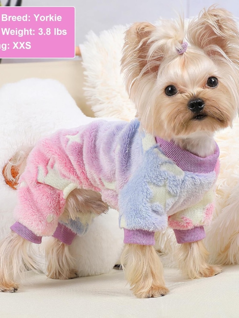 Pink Glow in the Dark Dog Pajamas XXXS Soft Fleece Puppy Jumpsuit NWT